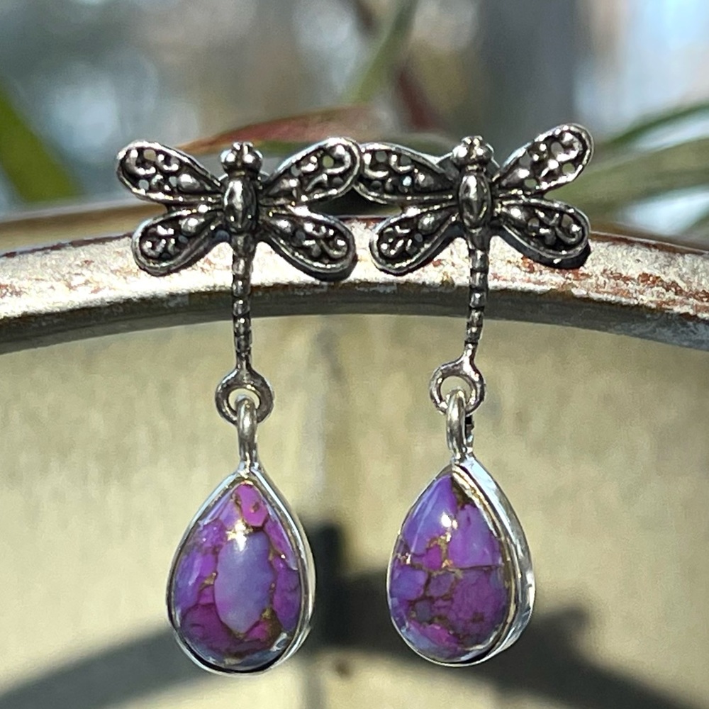 Copper Purple Turquoise - Dragonfly Dangle 925 Po… - image 6